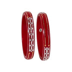 Traditional Red Pola Kada Set with 925 Silver & 22K Gold Accents | Ethnic Bridal Bangles for Women | Set of 2 | BPJ_022