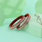 Bapa Sitaram Jewels |925 Sterling Silver Kada Set for Women, Red Enamel Bangles with Floral Vine Design & Rose Gold Detailing, Designer Traditional Bangle Set | BPJ_40