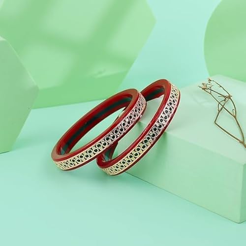 Bapa Sitaram Jewels |925 Sterling Silver Kada Set for Women, Red Enamel Bangles with Floral Vine Design & Rose Gold Detailing, Designer Traditional Bangle Set | BPJ_40