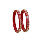 Bapa Sitaram Jewels |925 Sterling Silver Kada Set for Women, Red Enamel Bangles with Floral Vine Design & Rose Gold Detailing, Designer Traditional Bangle Set | BPJ_39