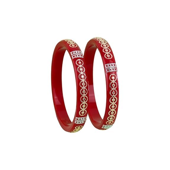Bapa Sitaram Jewels |925 Sterling Silver Kada Set for Women, Red Enamel Bangles with Floral Vine Design & Rose Gold Detailing, Designer Traditional Bangle Set | BPJ_39
