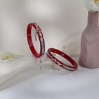925 Sterling Silver Red Pola Bangles with Hanging Ghungroo Tassels & Floral Filigree | Traditional Latkan Style Silver Kada for Women | Set of 2 | BPJ_24