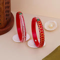 925 Sterling Silver Red Pola Kada for Women | Hand-Painted Zigzag Design & Silver Wire Work Bangles | Traditional Ethnic Jewelry Gift for Festivals | Pair of 2 | BPJ_33