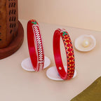 925 Sterling Silver Red Pola Kada for Women | Hand-Painted Zigzag Design & Silver Wire Work Bangles | Traditional Ethnic Jewelry Gift for Festivals | Pair of 2 | BPJ_33