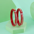 Bapa Sitaram Jewels |925 Sterling Silver Kada Set for Women, Red Enamel Bangles with Floral Vine Design & Rose Gold Detailing, Designer Traditional Bangle Set | BPJ_39