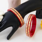 Traditional Red Pola Bangles with 22K Gold | Colorful Floral Enamel | Ethnic Wedding Kada for Women | Set of 2 | BPJ_30