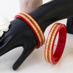 Traditional Red Pola Bangles with Wide 22K Gold | Diamond Pattern Enamel Detail | Ethnic Wedding Kada for Women | Set of 2 | BPJ_31