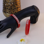 Traditional Red Pola Kada Set with 925 Silver & 22K Gold Accents | Ethnic Bridal Bangles for Women | Set of 2 | BPJ_022