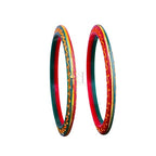 Gold Pola Bangles for Women | Green & Red Slim Bengali Pola Chudi with Gold Foil Design | Handmade Traditional Ethnic Bangles | Lightweight Wedding Festival & Daily Wear Jewelry