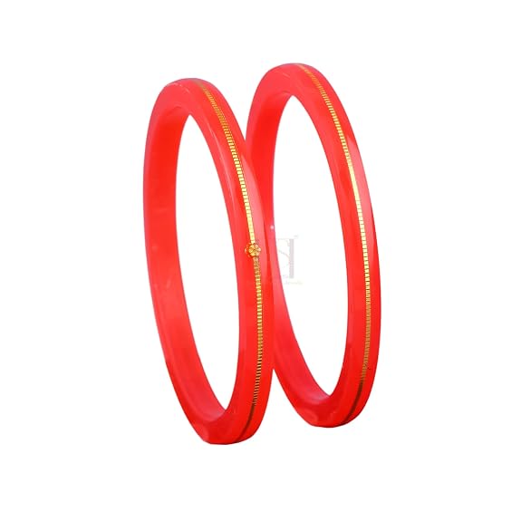 Exclusive Gold Pola Bangles for Women | Red Acrylic Chudi with Gold Line Design | Traditional Lightweight Bengali Shakha Pola Bangles | 6.5 Gram | Wedding, Festival & Daily Wear