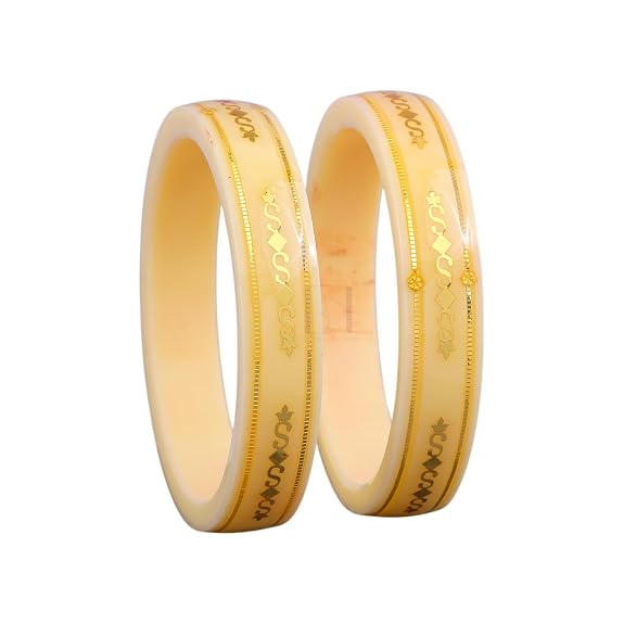 Gold Pola Bangles for Women | Traditional Ivory Bengali Pola Chudi with Gold Foil Design | Handmade Ethnic Wedding Festival Bangles | Lightweight Designer Jewelry