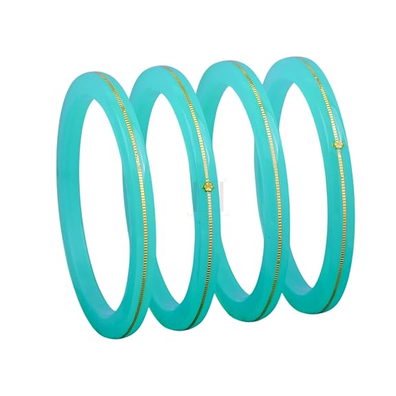 Exclusive Gold Pola Bangles for Women – Sky Blue Acrylic Bangles with Gold Line Design | Traditional Lightweight Ethnic Chudi for Wedding, Festival, Party & Daily Wear | Indian Fashion Jewelry | Pack of 2 & 4 | BPJ_58