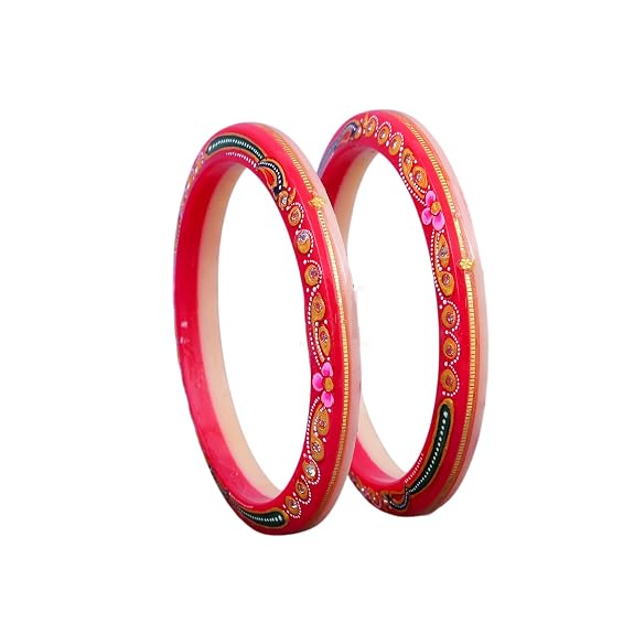 Gold Pola Bangles for Women | Traditional Pink Bengali Pola Chudi with Floral Gold Foil Design | Handmade Ethnic Wedding Festival Bangles | Lightweight Designer Jewelry