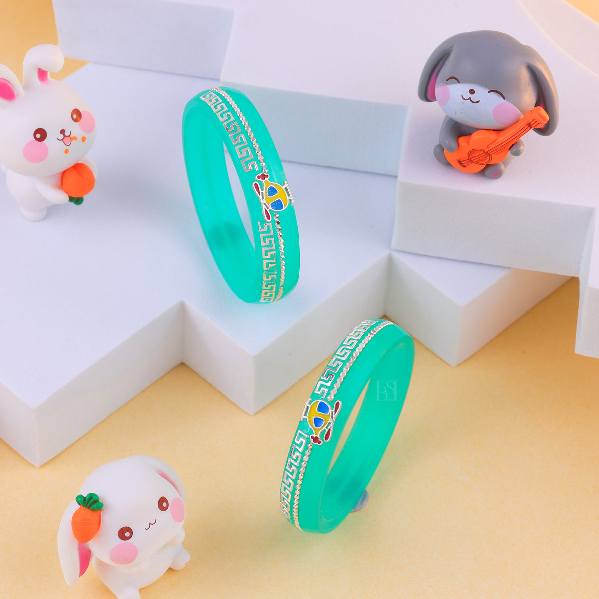 Girls' Turquoise Blue Designer Bangles with Silver-Tone Detailing | Traditional Ethnic Jewellery