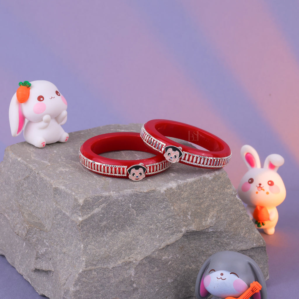 Girls' Red Chilled Bangles with Rose Gold & Silver-Tone Detailing – Stylish Designer Fashion Jewellery