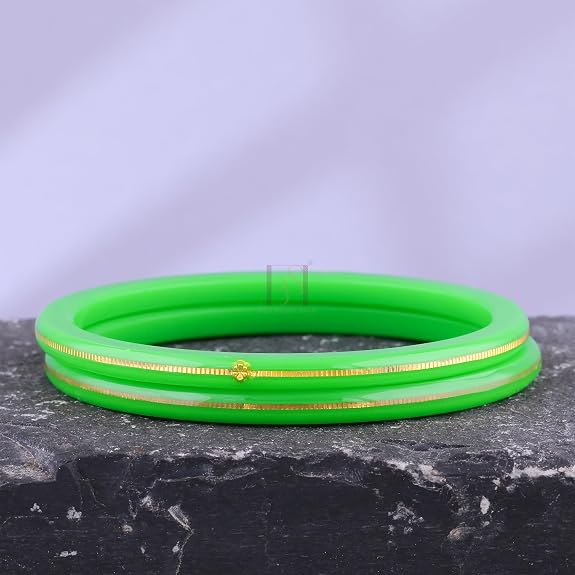 Exclusive Green Gold Line Pola Bangles for Women | Traditional Acrylic Chudi with Gold Line Design | Lightweight Ethnic Wedding & Festival Bangles | Pack of 2 & 4 | BPJ_52