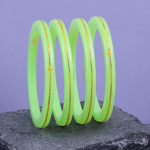 Exclusive Gold Pola Bangles for Women – Mint Green Acrylic Bangles with Gold Line Design | Elegant Traditional Lightweight Ethnic Chudi for Wedding, Festival, Puja, Party & Daily Wear | Pack of 2 & 4 | BPJ_74