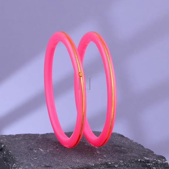 Exclusive Pink Gold Line Pola Bangles for Women | Traditional Acrylic Chudi with Gold Line Design | Lightweight Ethnic Wedding, Festival & Daily Wear Bangles | Pack of 2 & 4 | BPJ_54
