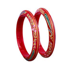 Gold Pola Bangles for Women | Traditional Red Bengali Pola Chudi with Floral & Stone Design | Handmade Ethnic Wedding Festival Bangles | Lightweight Designer Jewelry