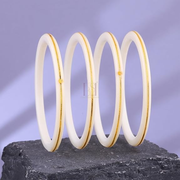 Exclusive White Gold Line Pola Bangles for Women | Traditional Acrylic Chudi with Gold Line | Lightweight Ethnic Wedding & Festival Bangles | Pack of 2 & 4 | BPJ_50