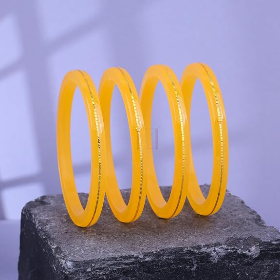 Exclusive Gold Pola Bangles – 22K Gold Traditional Bangle Set for Women | Translucent Orange Chura Kada | Bridal, Wedding & Festive Jewellery | BPJ_47