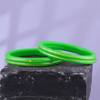 Exclusive Green Gold Line Pola Bangles for Women | Traditional Acrylic Chudi with Gold Line Design | Lightweight Ethnic Wedding & Festival Bangles | Pack of 2 & 4 | BPJ_52