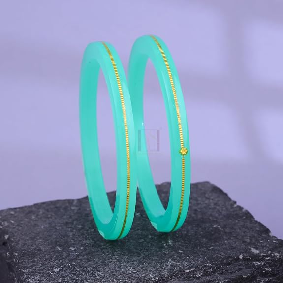 Exclusive Gold Pola Bangles for Women – Sky Blue Acrylic Bangles with Gold Line Design | Traditional Lightweight Ethnic Chudi for Wedding, Festival, Party & Daily Wear | Indian Fashion Jewelry | Pack of 2 & 4 | BPJ_58