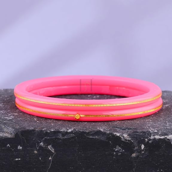 Exclusive Pink Gold Line Pola Bangles for Women | Traditional Acrylic Chudi with Gold Line Design | Lightweight Ethnic Wedding, Festival & Daily Wear Bangles | Pack of 2 & 4 | BPJ_54