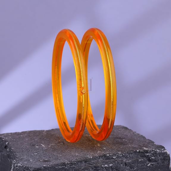 Exclusive Gold Pola Bangles – 22K Gold Plated Traditional Bangle Set for Women | Translucent Orange & Red Chura Kada Bangles | Bengali Ethnic Bridal & Festive Jewelry | BPJ_48