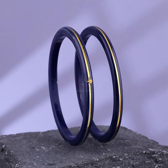 Exclusive Blue Gold Line Pola Bangles for Women | Traditional Acrylic Chudi with Gold Line Design | Lightweight Ethnic Wedding, Festival & Daily Wear Bangles | Pack of 2 & 4 | BPJ_53