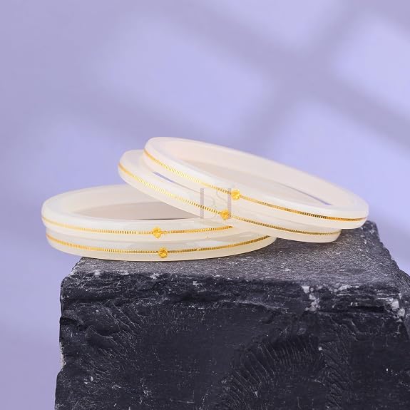Exclusive White Gold Line Pola Bangles for Women | Traditional Acrylic Chudi with Gold Line | Lightweight Ethnic Wedding & Festival Bangles | Pack of 2 & 4 | BPJ_50
