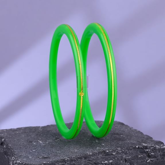Exclusive Green Gold Line Pola Bangles for Women | Traditional Acrylic Chudi with Gold Line Design | Lightweight Ethnic Wedding & Festival Bangles | Pack of 2 & 4 | BPJ_52