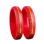 Gold Pola Bangles for Women | Traditional Red Bengali Pola Chudi with Gold Foil & Stone Work | Handmade Ethnic Wedding Festival Bangles | Lightweight Designer Jewelry