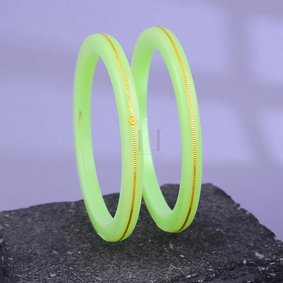 Exclusive Gold Pola Bangles for Women – Mint Green Acrylic Bangles with Gold Line Design | Elegant Traditional Lightweight Ethnic Chudi for Wedding, Festival, Puja, Party & Daily Wear | Pack of 2 & 4 | BPJ_74