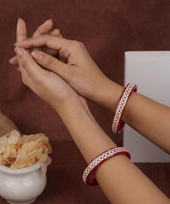925 Silver Pola Bangles | Silver Kada For Women | Gifting & Ethnic Wear Jewelry | Pair of Bangles | Perfect Weddings & Festivals Gift For Women | Set of 2