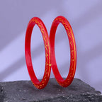 Gold Pola Bangles for Women | Traditional Red Bengali Pola Chudi with Gold Zigzag Design | Handmade Lightweight Ethnic Bangles for Wedding Festival & Daily Wear
