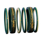 Premium Gold Pola Bangle Set for Women 6.5 Gram Traditional Bengali Handmade Green & White Ethnic Bridal Bangles Wedding Jewelry (Set of 6)