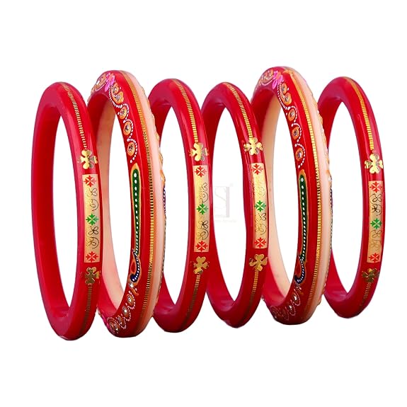 Premium Gold Pola Bangle Set for Women 6.5 Gram Traditional Handmade Bengali Bridal Bangles Ethnic Wedding Jewelry (Set of 6)