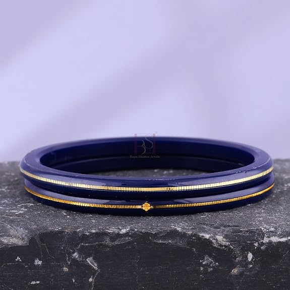 Exclusive Blue Gold Line Pola Bangles for Women | Traditional Acrylic Chudi with Gold Line Design | Lightweight Ethnic Wedding, Festival & Daily Wear Bangles | Pack of 2 & 4 | BPJ_53