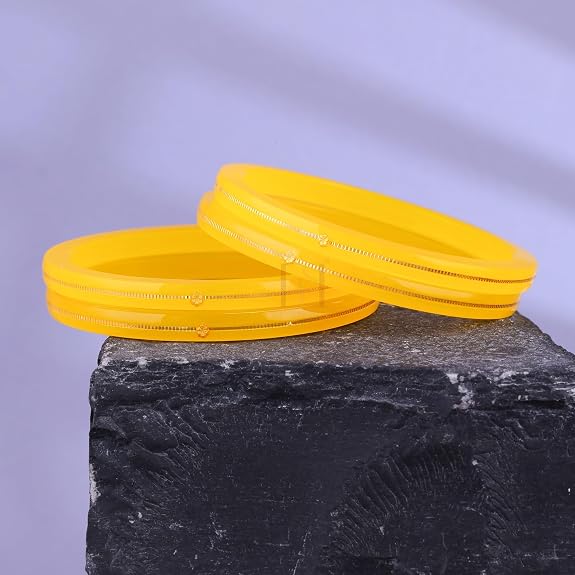 Exclusive Gold Pola Bangles – 22K Gold Traditional Bangle Set for Women | Translucent Orange Chura Kada | Bridal, Wedding & Festive Jewellery | BPJ_47