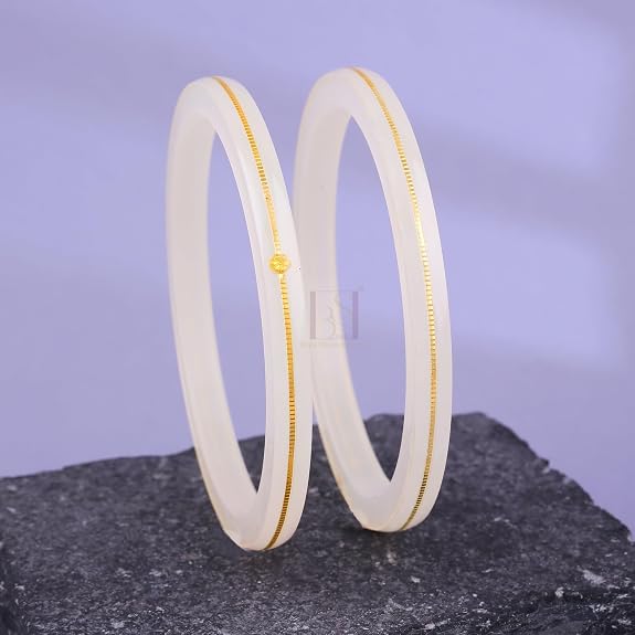 Exclusive White Gold Line Pola Bangles for Women | Traditional Acrylic Chudi with Gold Line | Lightweight Ethnic Wedding & Festival Bangles | Pack of 2 & 4 | BPJ_50