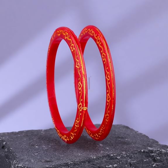 Gold Pola Bangles for Women Elegant Handcrafted Bangles Pair for Wedding Puja Daily Ethnic Style