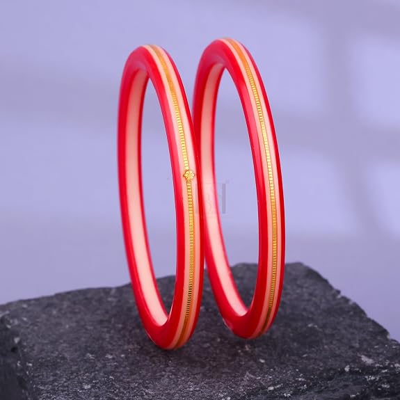 Exclusive Gold Pola Bangles for Women – Red Transparent Acrylic Bangles with Gold Line Design & Artistic Hand Painting | Traditional Lightweight Ethnic Chudi for Wedding, Festival, Party & Daily Wear | Pack of 2 & 4 | BPJ_59