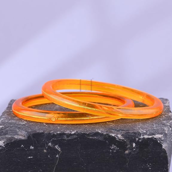 Exclusive Gold Pola Bangles – 22K Gold Plated Traditional Bangle Set for Women | Translucent Orange & Red Chura Kada Bangles | Bengali Ethnic Bridal & Festive Jewelry | BPJ_48