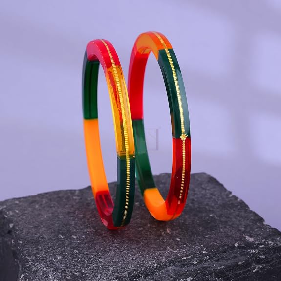 Exclusive Gold Pola Bangles for Women – Multicolor Transparent Resin Bangles with Gold Line Design | Glossy Traditional Lightweight Ethnic Chudi for Wedding, Festival, Puja, Party & Daily Wear | Pack of 2 & 4 | BPJ_56