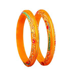 Gold Pola Bangles for Women | Traditional Orange Bengali Pola Chudi with Floral Gold Foil Design | Handmade Ethnic Wedding Festival Bangles | Lightweight Designer Jewelry