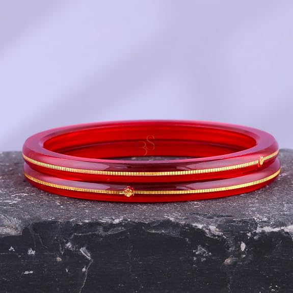 Exclusive Gold Pola Bangles – 22K Gold Plated Traditional Bangle Set for Women | Translucent Ruby Red Chura Kada Bangles | Bengali Ethnic Bridal & Festive Jewelry with Authenticity Card | BPJ_49
