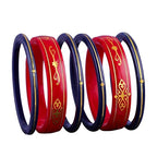 Premium Gold Pola Bangle Set for Women 6.5 Gram Traditional Bengali Handmade Red & Blue Ethnic Bridal Bangles Wedding Jewelry (Set of 6)