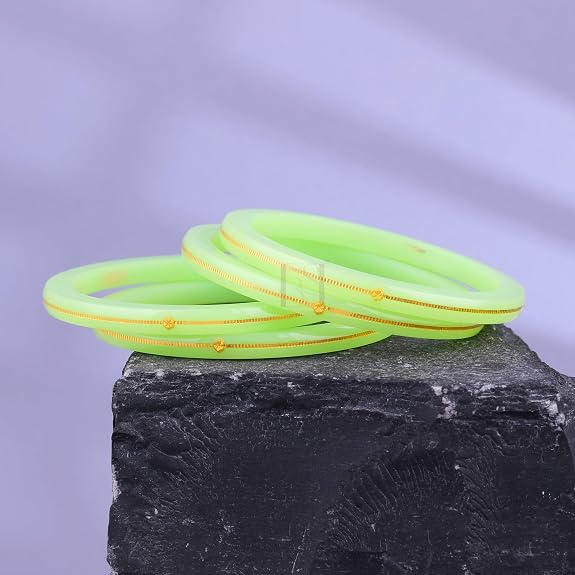 Exclusive Gold Pola Bangles for Women – Mint Green Acrylic Bangles with Gold Line Design | Elegant Traditional Lightweight Ethnic Chudi for Wedding, Festival, Puja, Party & Daily Wear | Pack of 2 & 4 | BPJ_74