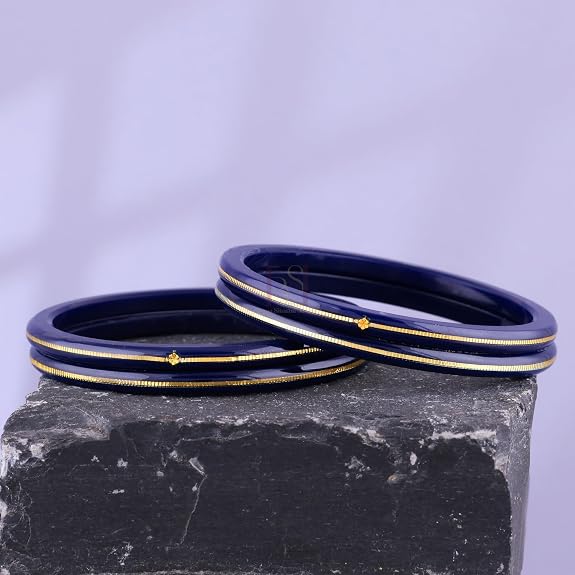 Exclusive Blue Gold Line Pola Bangles for Women | Traditional Acrylic Chudi with Gold Line Design | Lightweight Ethnic Wedding, Festival & Daily Wear Bangles | Pack of 2 & 4 | BPJ_53